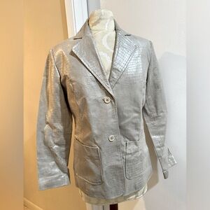 Metrostyle Leather Silver Metallic Embossed Croc Button Vintage Jacket 6P